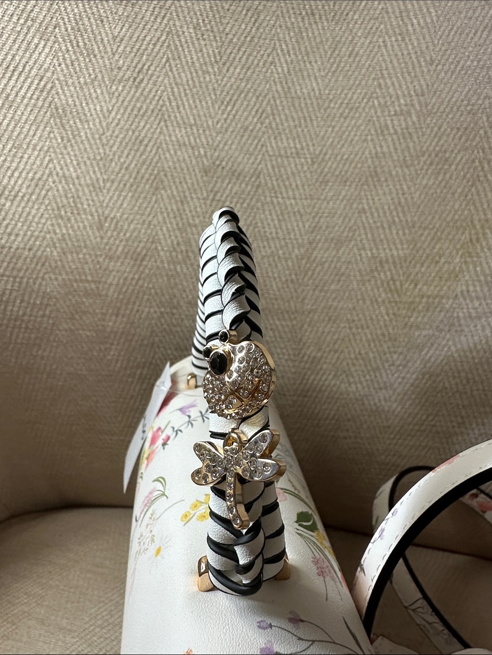 ALDO White Floral Satchel with Striped Wrapped Handle With Butterfly and Bee 🐝 - Picture 7 of 15